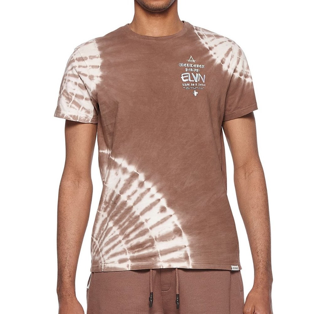 Eleven Paris Men's Deep Taupe Tie Dye Graphic T-Shirt, Large